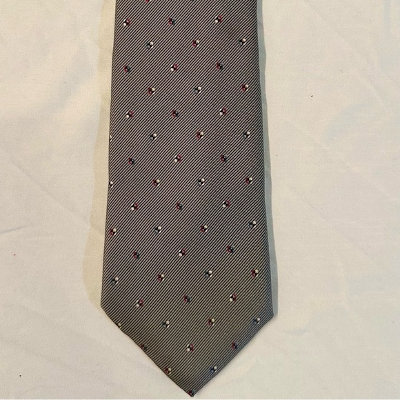 Dior Other - Christian Dior All Silk Diagonal Lines & Dots Design Print Mens Neck Tie Gray